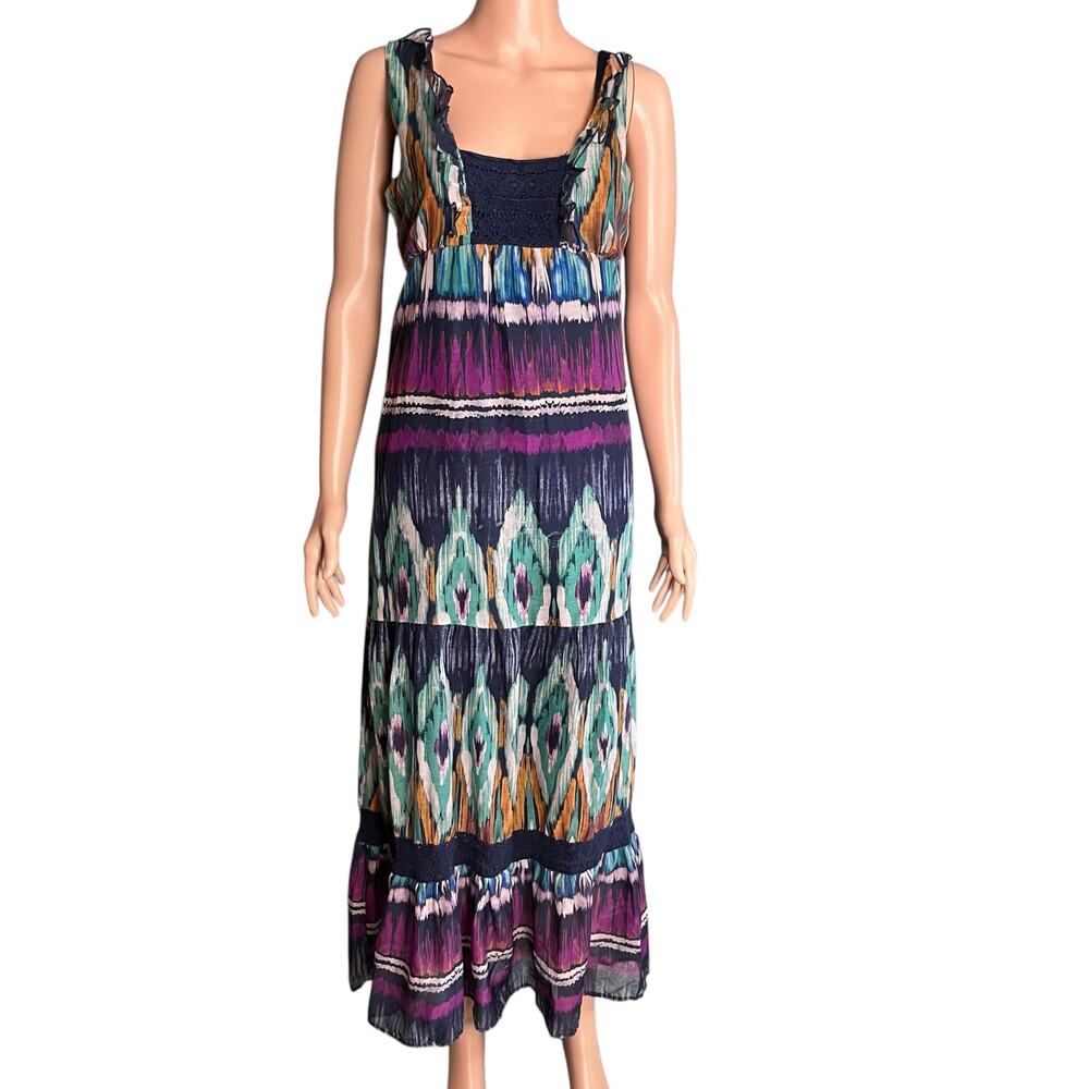 Tiered Sleeveless Baby Doll Bodice Prairie Dress XS Crochet Aztec Boho Peasant